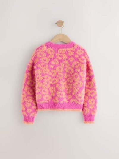 Pink and Orange Leopard Boxy Cardigan