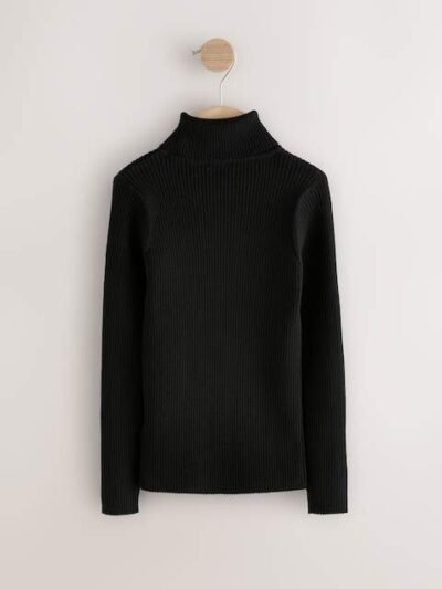 Black Roll Neck Knit Jumper