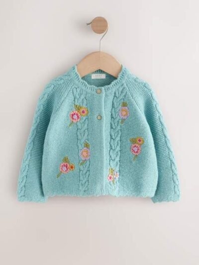 Blue Floral Print Embellished Cardigan