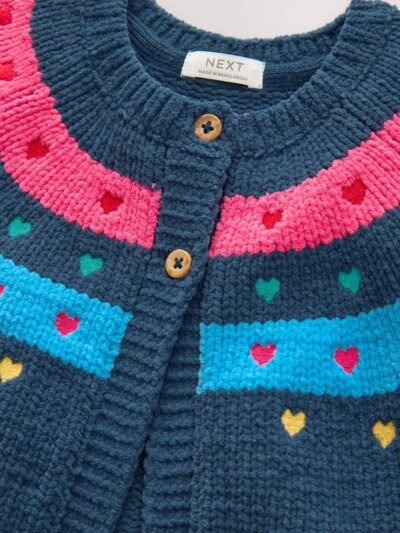 Navy Knitted Heart Print Cardigan
