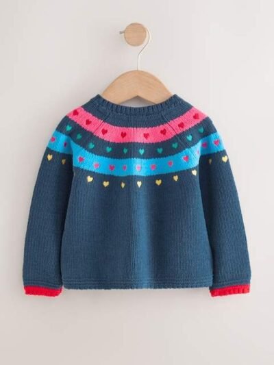 Navy Knitted Heart Print Cardigan
