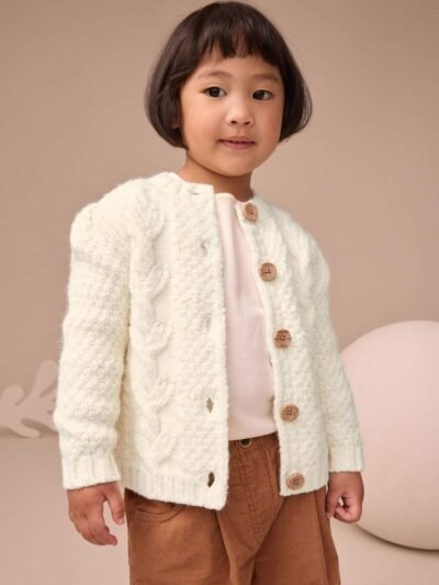 Ecru Chunky Knit Bobble Cardigan
