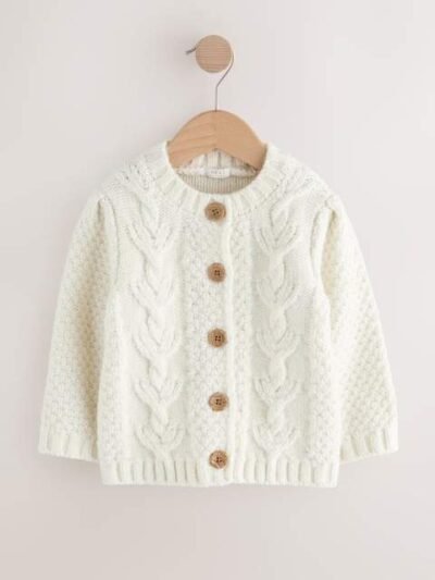 Ecru Chunky Knit Bobble Cardigan