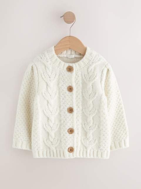 Ecru Chunky Knit Bobble Cardigan
