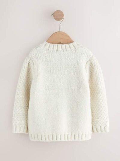 Ecru Chunky Knit Bobble Cardigan
