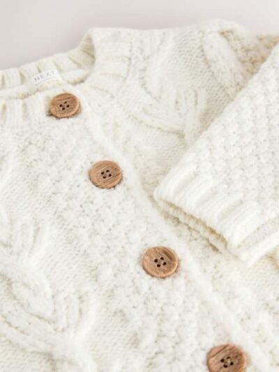 Ecru Chunky Knit Bobble Cardigan