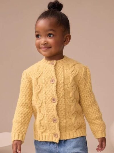 Ochre Yellow Chunky Knit Bobble Cardigan