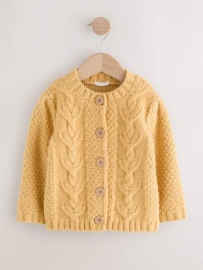 Ochre Yellow Chunky Knit Bobble Cardigan