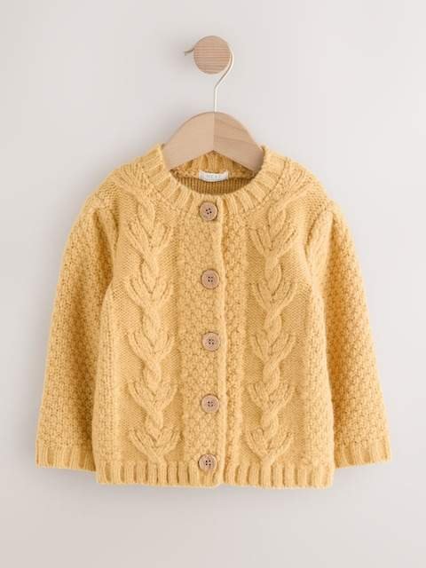 Ochre Yellow Chunky Knit Bobble Cardigan