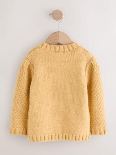Ochre Yellow Chunky Knit Bobble Cardigan