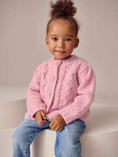 Pink Chunky Knit Bobble Cardigan