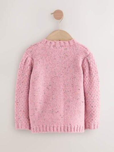 Pink Chunky Knit Bobble Cardigan