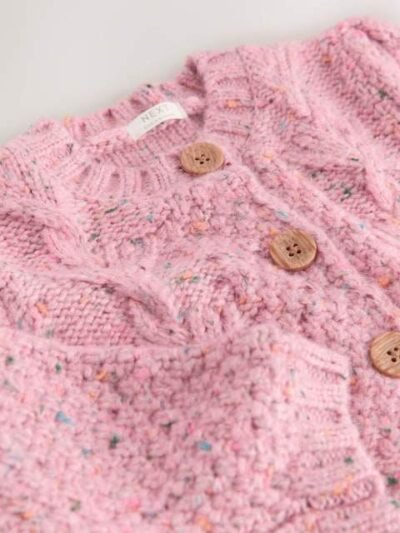 Pink Chunky Knit Bobble Cardigan