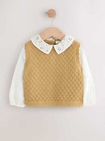 Ecru Mock Layer Knit Jumper