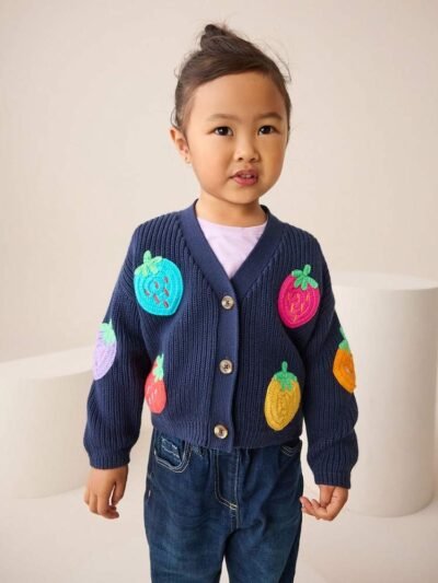 Navy Strawberry V-Neck Cardigan