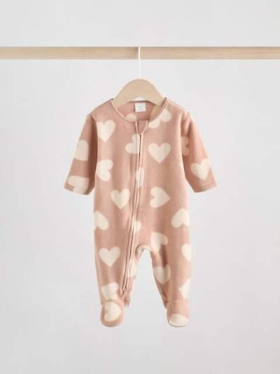 Neutral 2 Pack Micro Fleece Two Way Zip Baby Sleepsuits