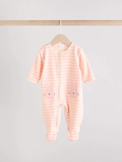 Pink 2 Pack Micro Fleece Two Way Zip Baby Sleepsuits