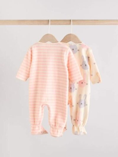 Pink 2 Pack Micro Fleece Two Way Zip Baby Sleepsuits