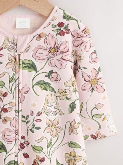 Pink Fleece Lined Two Way Zip Baby Sleepsuit