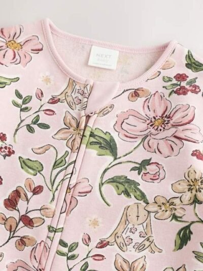 Pink Fleece Lined Two Way Zip Baby Sleepsuit