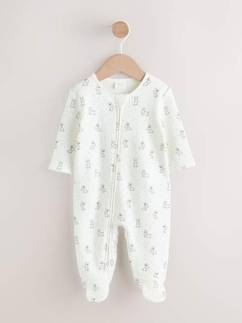 Ecru Fleece Lined Two Way Zip Baby Sleepsuit