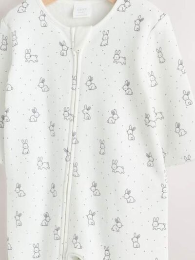 Ecru Fleece Lined Two Way Zip Baby Sleepsuit