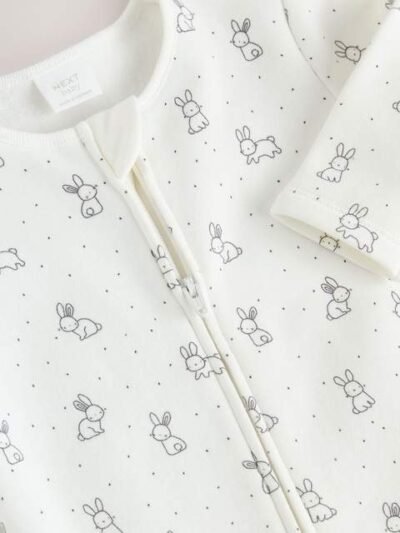 Ecru Fleece Lined Two Way Zip Baby Sleepsuit