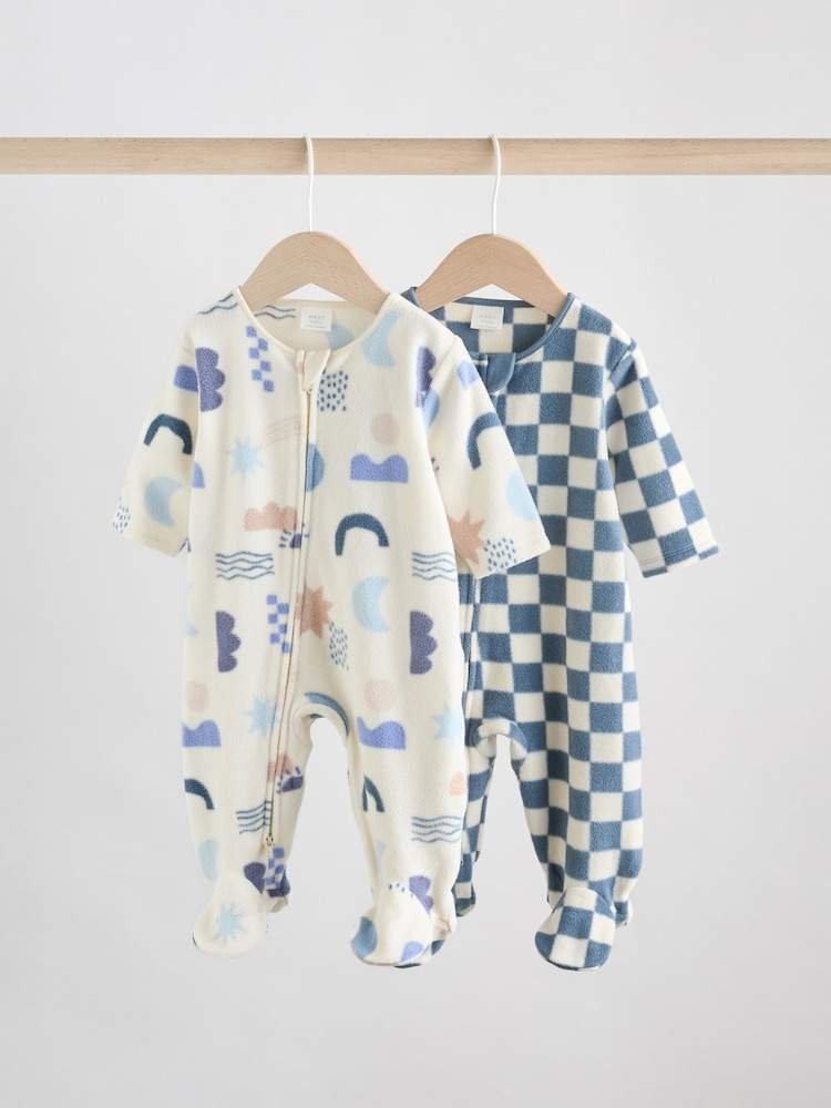 Blue Baby Micro Fleece Two Way Zip Sleepsuits 2 Pack