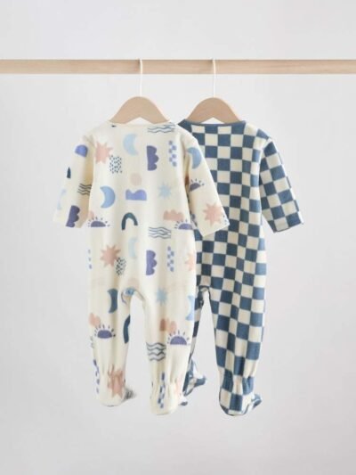 Blue Baby Micro Fleece Two Way Zip Sleepsuits 2 Pack