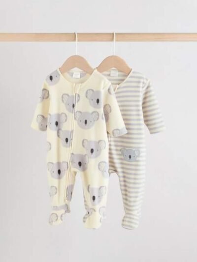 Grey Baby Micro Fleece Two Way Zip Sleepsuits 2 Pack