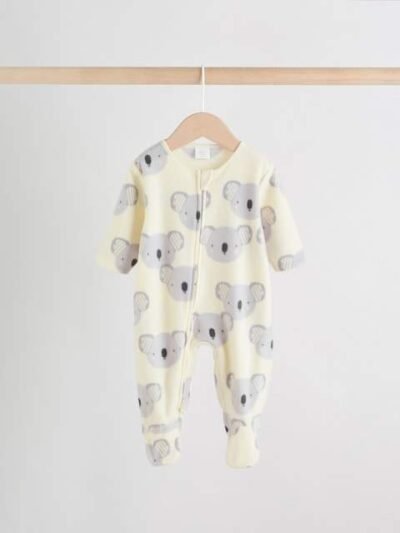 Grey Baby Micro Fleece Two Way Zip Sleepsuits 2 Pack