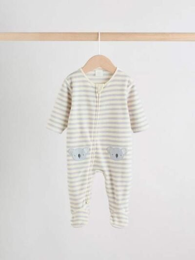 Grey Baby Micro Fleece Two Way Zip Sleepsuits 2 Pack