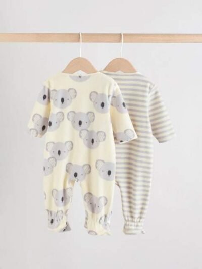 Grey Baby Micro Fleece Two Way Zip Sleepsuits 2 Pack