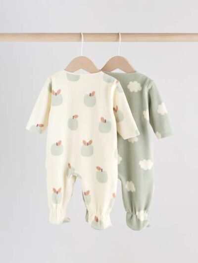 Sage Green Baby Micro Fleece Two Way Zip Sleepsuits 2 Pack