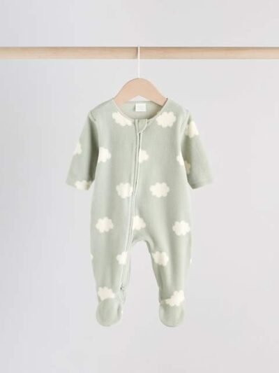 Sage Green Baby Micro Fleece Two Way Zip Sleepsuits 2 Pack