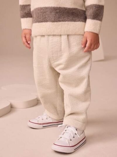 Ecru Textured Corduroy Pull On Trousers