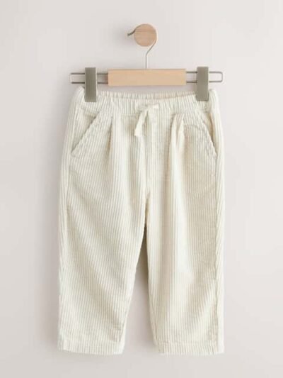 Ecru Textured Corduroy Pull On Trousers
