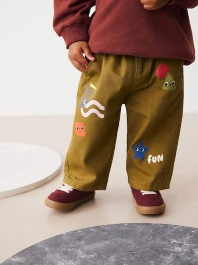 Green Shapes Pull On Wide Trousers