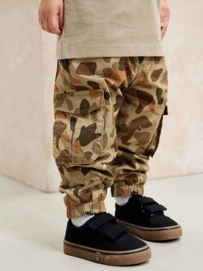 Khaki Camo Dino Print Lined Cargo Trousers