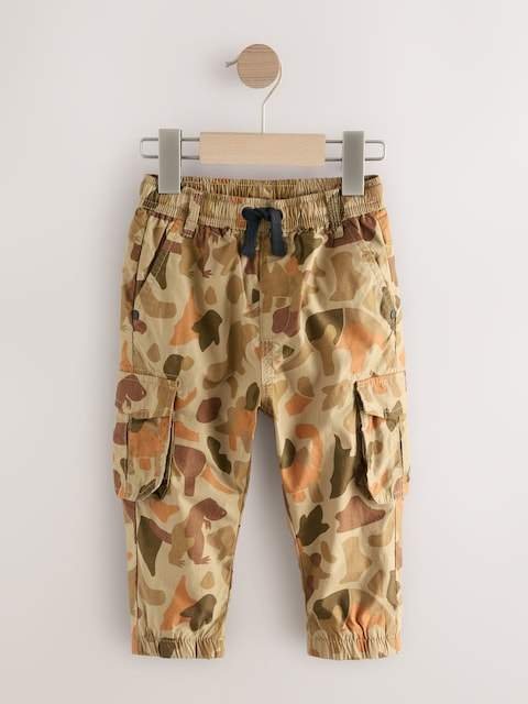Khaki Camo Dino Print Lined Cargo Trousers