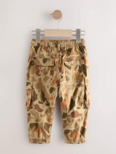 Khaki Camo Dino Print Lined Cargo Trousers