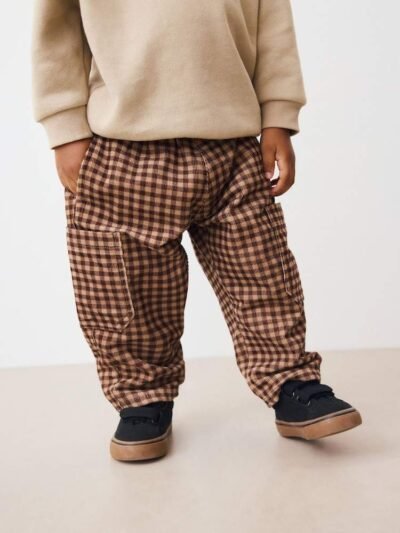 Brown Gingham Corduroy Wide Leg Trousers