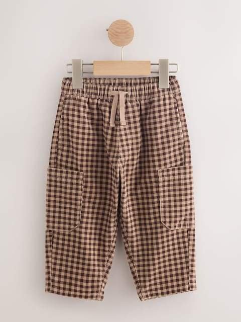 Brown Gingham Corduroy Wide Leg Trousers