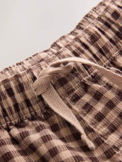 Brown Gingham Corduroy Wide Leg Trousers