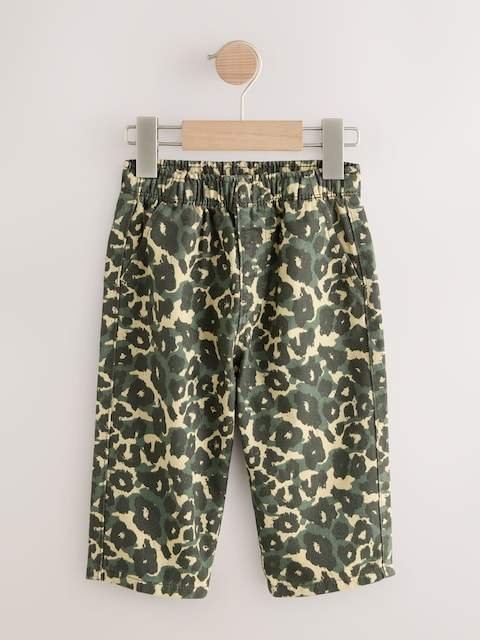 Green Leopard Print Pull On Wide Trousers