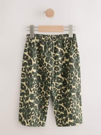 Green Leopard Print Pull On Wide Trousers