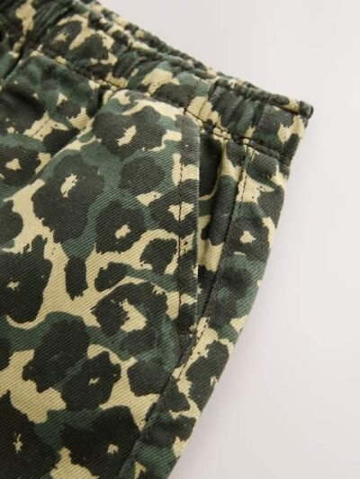 Green Leopard Print Pull On Wide Trousers