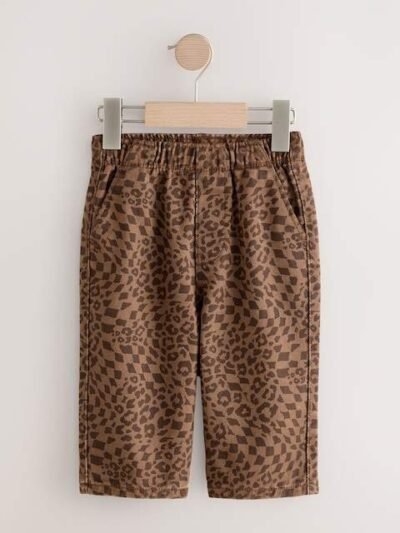 Tan Leopard Print Pull On Wide Trousers