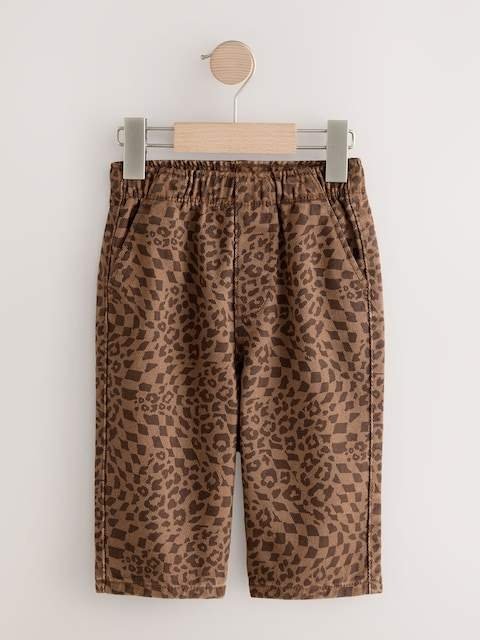 Tan Leopard Print Pull On Wide Trousers