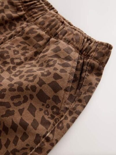 Tan Leopard Print Pull On Wide Trousers